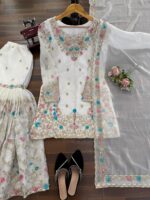 White Color Jimmy Choo Fabric Pearl Work Sharara Set