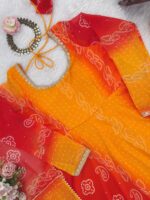 Yellow Color Faux Georgette Fabric Digital Print Bandhani Anarkali Suit