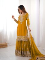 Yellow Color Faux Georgette Fabric Sequence And Thread With Pearl Work Sharara Set