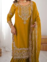 Yellow Color Faux Georgette Fabric Sequence And Thread With Pearl Work Sharara Set