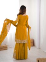 Yellow Color Faux Georgette Fabric Sequence And Thread With Pearl Work Sharara Set