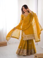 Yellow Color Faux Georgette Fabric Sequence And Thread With Pearl Work Sharara Set