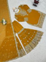Yellow Color Faux Georgette Fabric Sequence And Thread With Pearl Work Sharara Set
