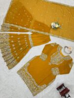 Yellow Color Faux Georgette Fabric Sequence And Thread With Pearl Work Sharara Set
