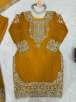 Yellow Color Faux Georgette Fabric Sequence And Thread With Pearl Work Sharara Set