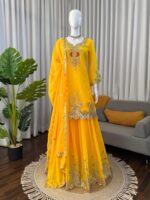 Yellow Color Faux Georgette Fabric Sequence Work Sharara Set