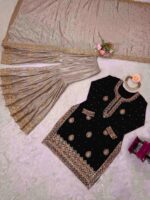 Black Color Chinon Silk Fabric Pearl Work Sharara Suit
