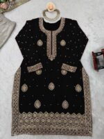Black Color Chinon Silk Fabric Pearl Work Sharara Suit