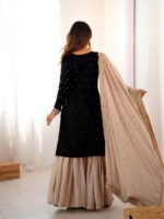 Black Color Chinon Silk Fabric Pearl Work Sharara Suit