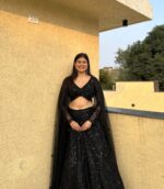 Black Color Faux Georgette Fabric Sequence Work Lehenga