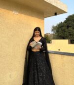 Black Color Faux Georgette Fabric Sequence Work Lehenga