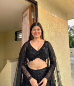 Black Color Faux Georgette Fabric Sequence Work Lehenga