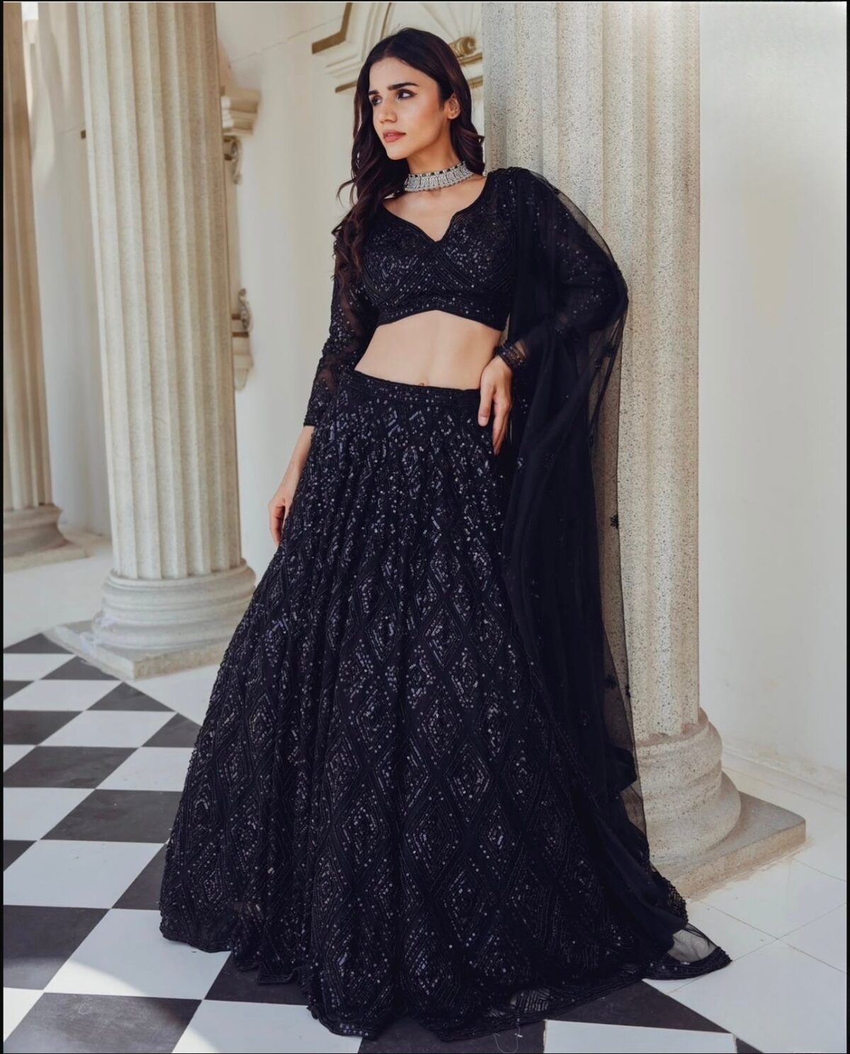 Black Color Georgette Fabric Sequence Work Lehenga