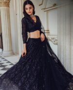 Black Color Georgette Fabric Sequence Work Lehenga