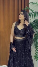 Black Color Net Fabric Sequence With Jari Work Lehenga