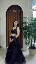Black Color Net Fabric Sequence With Jari Work Lehenga