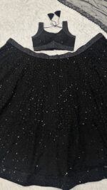 Black Color Net Fabric Sequence With Jari Work Lehenga