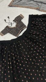 Black Color Poly Silk Fabric Sequence With Jari Work Lehenga