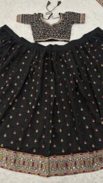 Black Color Poly Silk Fabric Sequence With Jari Work Lehenga