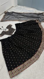 Black Color Poly Silk Fabric Sequence With Jari Work Lehenga