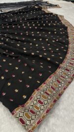 Black Color Poly Silk Fabric Sequence With Jari Work Lehenga