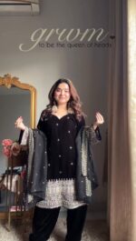 Black Color Velvet Fabric Sequence With Coding Work Palazzo Suit