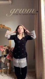 Black Color Velvet Fabric Sequence With Coding Work Palazzo Suit