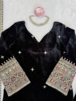 Black Color Velvet Fabric Sequence With Coding Work Palazzo Suit