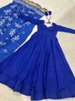 Blue Color Chinon Silk Fabric Anarkali Suit