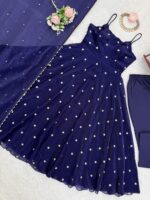 Blue Color Fendi Silk Fabric Sequence Work Suit