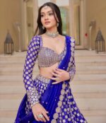 Blue Color Georgette Fabric Foil Mirror Work Sukhmani Gambhir Lehenga