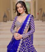 Blue Color Georgette Fabric Foil Mirror Work Sukhmani Gambhir Lehenga