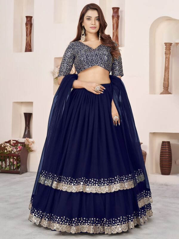 Blue Color Georgette Fabric Jari With Sequence Work Lehenga