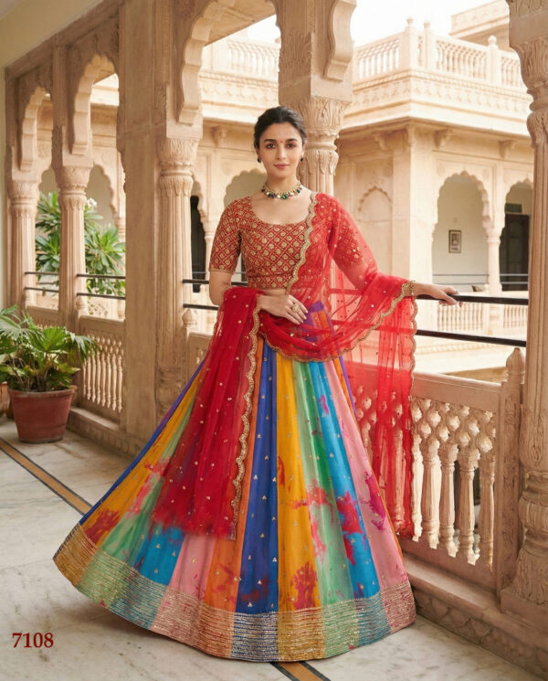 Bollywood Actress Alia Bhatt Multi Color Georgette Fabric Floral Print Work Lehenga