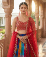Bollywood Actress Alia Bhatt Multi Color Georgette Fabric Floral Print Work Lehenga