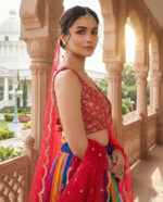 Bollywood Actress Alia Bhatt Multi Color Georgette Fabric Floral Print Work Lehenga