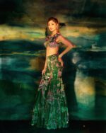 Bollywood Actress Shilpa Shetty Designer Green Tabby Silk Fabric Digital Print Palazzo Set