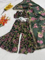 Bollywood Actress Shilpa Shetty Designer Green Tabby Silk Fabric Digital Print Palazzo Set