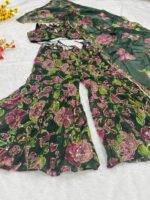 Bollywood Actress Shilpa Shetty Designer Green Tabby Silk Fabric Digital Print Palazzo Set