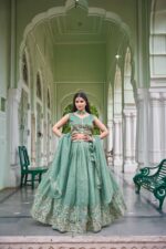 Bottle Green Color Gold Crush Fabric Sequence Work Lehenga