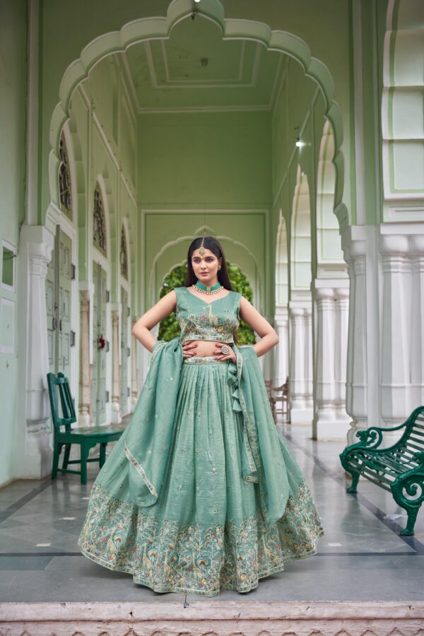 Bottle Green Color Gold Crush Fabric Sequence Work Lehenga