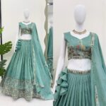 Bottle Green Color Gold Crush Fabric Sequence Work Lehenga