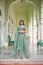 Bottle Green Color Gold Crush Fabric Sequence Work Lehenga