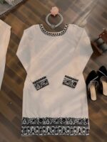 Cream Color Natural Crepe Fabric Thread Work Suit