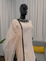 Cream Color Natural Crepe Fabric Thread Work Suit