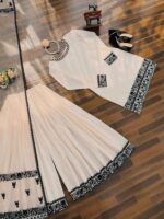 Cream Color Natural Crepe Fabric Thread Work Suit