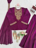 Dark Pink Color Fendi Silk Fabric Sequence Work Sharara Set