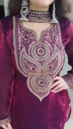 Dark Pink Color Fendi Silk Fabric Sequence Work Sharara Set