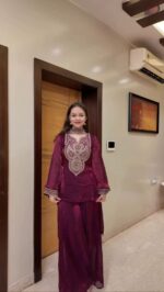 Dark Pink Color Fendi Silk Fabric Sequence Work Sharara Set