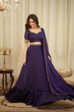 Dark Purple Color Diamond Crush Silk Fabric Sequence Work Lehenga